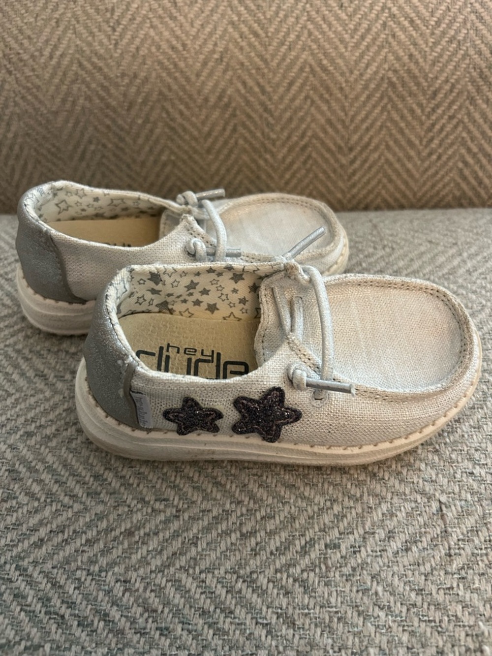 Hey Dude Kids Silver Glitter Star Canvas Slip-Ons